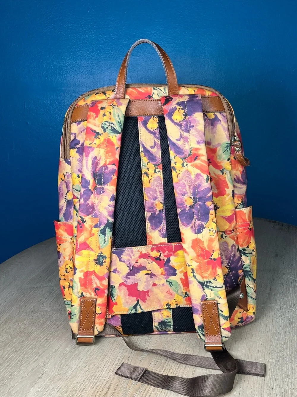 Patricia Nash Karina Backpack Floral Spring Multi Leather Canvas Travel School